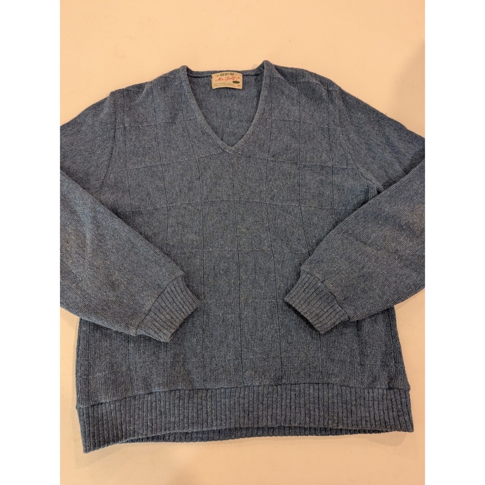 Vintage 60s Arrow Mr Golf Alpaca Blend Blue V-Neck Sweater Mens Medium Preppy